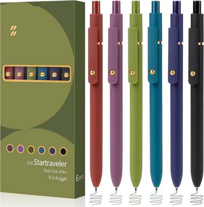 FIOVER Colored Pens, 6 Pack Colorful Gel Pens, Quick-Dry 0.7mm Medium Point for Journaling, Note Taking, Doodling, Aesthetic Office School Supplies, Gifts for Women Men(6PCS Vintage Colorful) - Image 1